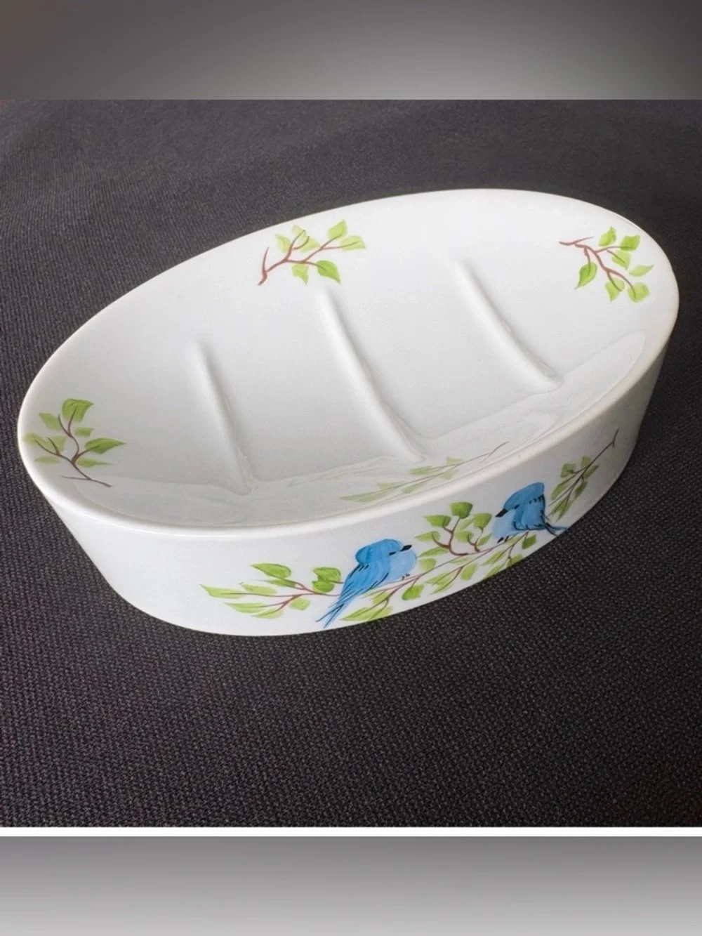 Hand Painted Bluebird Ceramic Soap Dish Nature Cottage Decor